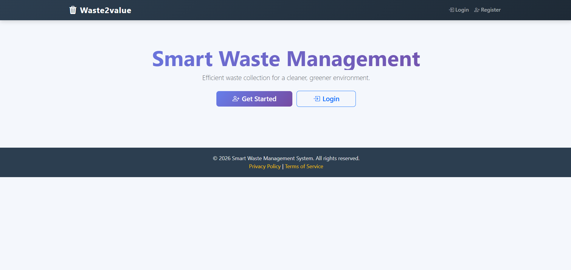 Smart Waste Management homepage